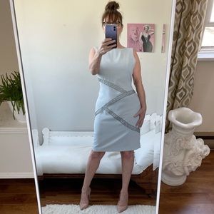 NEW LIGHT GREY SLEEVELESS DRESS V BACK ZIPPER SILVER BEADING DIAGONAL